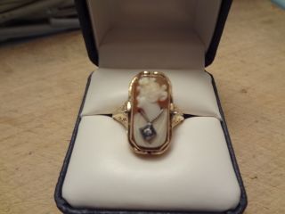 Best Antique Victorian 14K Yellow Gold Diamond Cameo & Onyx Flip Ring 