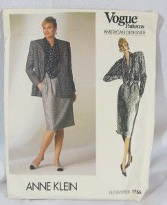1986 vogue anne klein suit uncut sewing pattern 1755