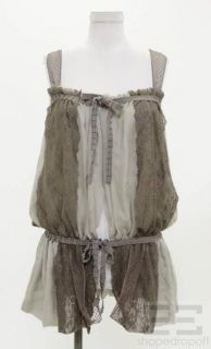 Anne Valerie Hash Light Grey Silk Taupe Lace Sleeveless Tunic Top Size 