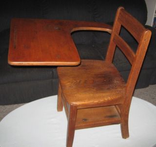 Children Old School Desk Chair Book Shelf Wood Vintage