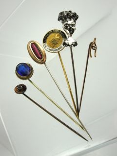 vintage lot of 6 stick pins gold toned jeweled