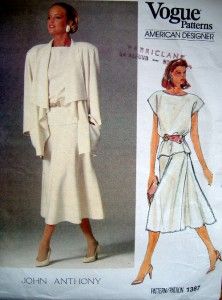 1387 Vogue JOHN ANTHONY Jacket & Skirt Pattern sz 14 UNCUT   1985