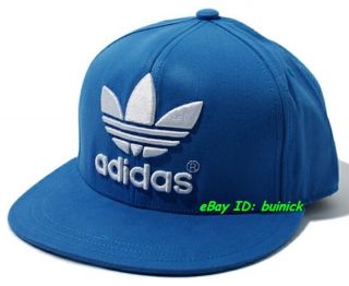 ADIDAS ADICOLOR FLAT BRIM CAP Blue White baseball trefoil logo hip hop 