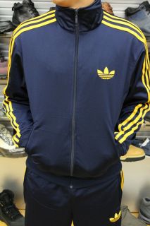Adidas Originals FireBird Trefoil Navy Blue Yellow Mens Track Jacket 