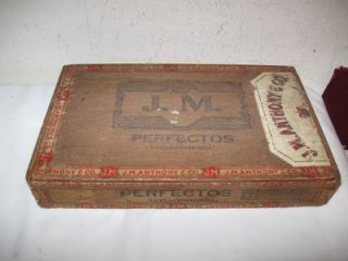 Antique 1920s Wooden J M Anthony Perfectos Cigar Box