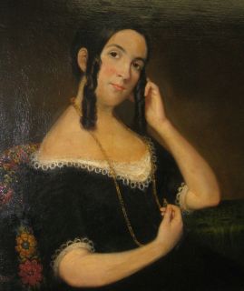 Antique American Female Portrait Oil Painting