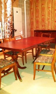 ANTIQUE DUNCAN PHYFE DINING TABLE WITH 6 CHAIRS AND 1 LEAF CIRCA 1930 