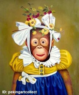 Modern Hot Art Oil Painting Animal Monkey Madam Dress Portrait 24x36 