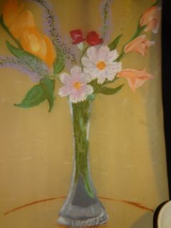 Antique 1933 Original Pastel Art Drawling Picture Flowers vase SIGNED 