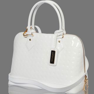 Arcadia Italian Designer White Monogram Vernis Leather Structured Bag 