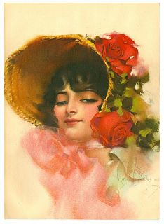 C1920 Rolf Armstrong Extremely RARE Flapper Girl Jazz Age Bonnet Red 