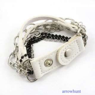 Fashion Punk Rock Multi Layer Chain Leather Stud Bracelet Bangle 
