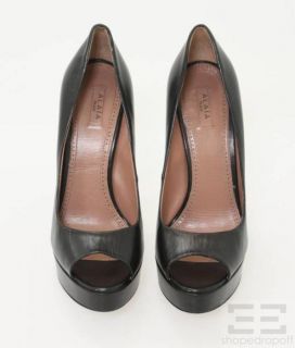 Azzedine ALAIA Black Leather Peep Toe Platform High Heels Size 38 5 