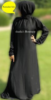 Plain Black Designer Umbrella Cut Abaya with **Jersey sleeves** hijab 