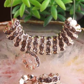 10mm Brown Crystal Rhinestone Silver Plated Finding Spacer Beads 10pcs 