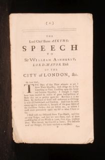 1693 Lord Chief Baron Atkyns Speech to Sir William Ashhurst Mayor of 