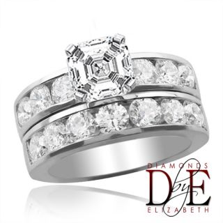 trounce asscher diamond engagement ring in 18k white gold certified