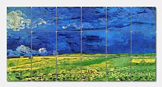 Van Gogh Wheat Field Marble Mural Backsplash Kitchen 24x12 in