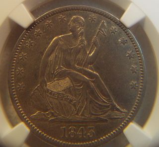 One1843Seated Liberty Half DollarNGCGraded 