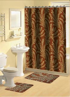   Ferns Bathroom Shower Curtain Bath Contour Rug 15 Piece Set