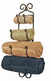   Black Towel Rack Hand Wrought Iron 3 Bath Towels 1 Face Towel