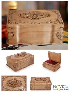 Secret Garden India Carved Walnut Wood Art Jewelry Box
