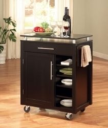 Black Compact Kitchen Cart Bar Furniture Island Cabinet