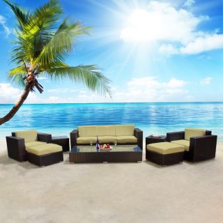 Modern Luxury Bahama Outdoor Wicker Patio 8PC Sectional Furniture Set 