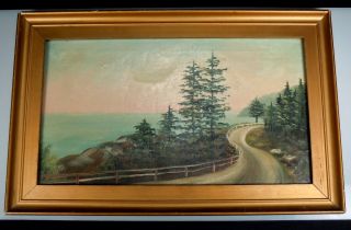 Vintage Oil Painting BAR HARBOR MAINE   Ocean Drive unsigned