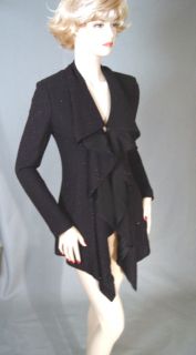 St John Couture Shimmery Knit Jacket Sz 12 Caviar Ruffle Front Lined $ 