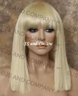 Blunt Bangs Straight Pale Blonde Wig with Skin Top WBDC 613 Gaga Style 