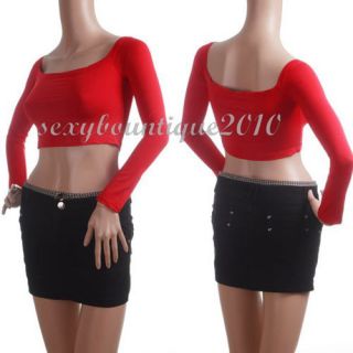 New Womens Sexy midriff baring Dance Stretchy Top Tops Red Fashion 