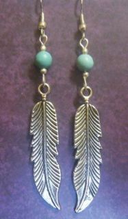   Long Feather Earrings Tibetan Silver Turquoise or Any Bead
