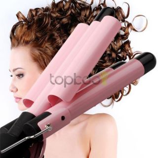 Three Barrel Professional Pink LCD Hair Curling Iron Twister Waver 