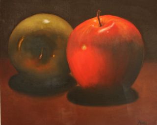  Oil Painting Hand Painted Canvas Art 2 Apples by Miri Baruch