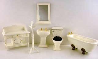   Miniature Victorian Cream Wooden Bathroom Furniture Suite Set