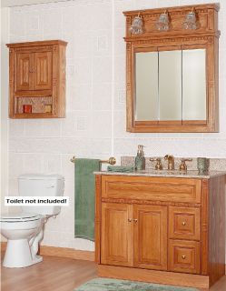 Newport Oak Bathroom 36 Vanity RH Drawers Medicine Cabinet Mirror 