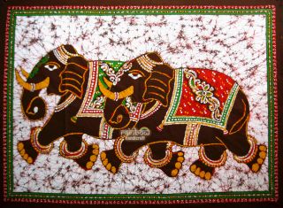 elephant batik cotton fabric hand painting wall hanging tapestry India 