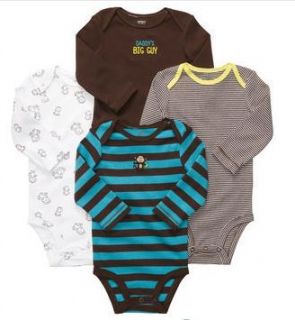 Carters Baby Boy Clothes 4 Bodysuits Blue Brown Monkey 3 6 9 12 18 24 