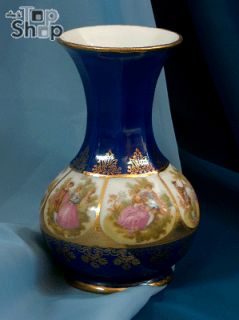 EXKLUSIVE BLUMENVASE Vase  FRAGONARD Motive Gold Blau Karlsbader 