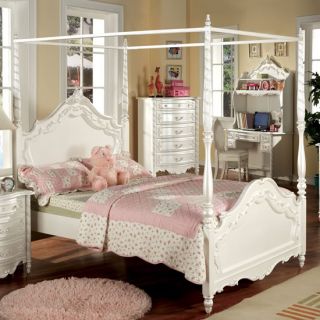 Victoria White Wood Four Post Canopy Twin or Full Bed