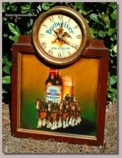 Old Budweiser Beer Clock Eagle Clydesdales Horses Wall Art Sign Tavern 