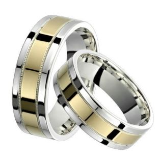 His Hers Matching Gold Wedding Bands Rings Set Two Tone