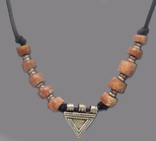   Used Telsum Protection Triangle Amulet Bauxite Necklace Ethnix
