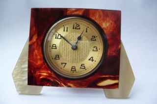   French Faux Tortoiseshell Mother of Pearl Bedside Clock C1920