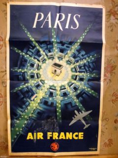   Old Paris Air France Airlines Litho Travel Poster Baudouin