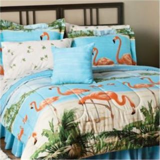 Tropical Blue Beach Flamingo King Comforter Sheet Set