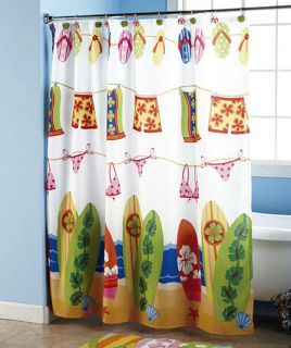 Hanging Loose Beach Bathroom Shower Curtain Towel Rug Surfboard 