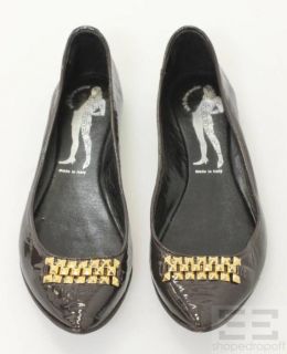 Belle by Sigerson Morrison Brown Patent Leather Gold Chain Flats Size 