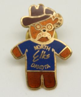   North Dakota Enamel Elks Pin LQQK  Figural Teddy Bear